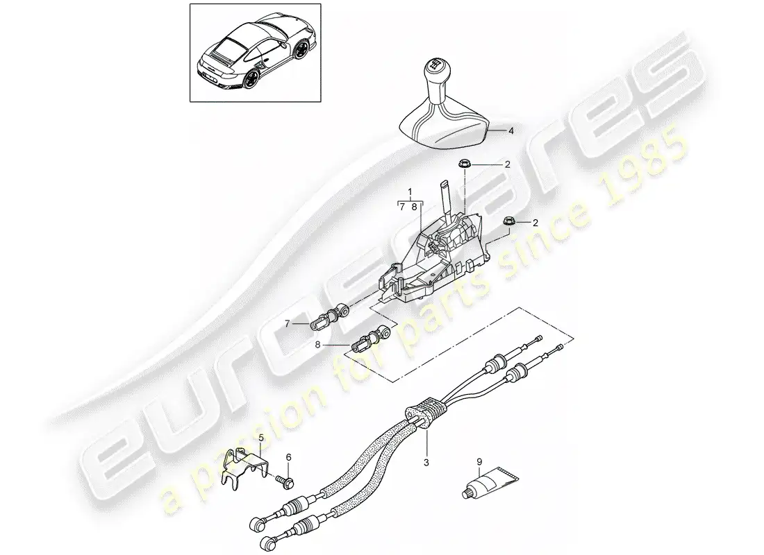 porsche 2011 (997-2 turbo / gt2 rs) diagrama de piezas del interruptor de transmisión