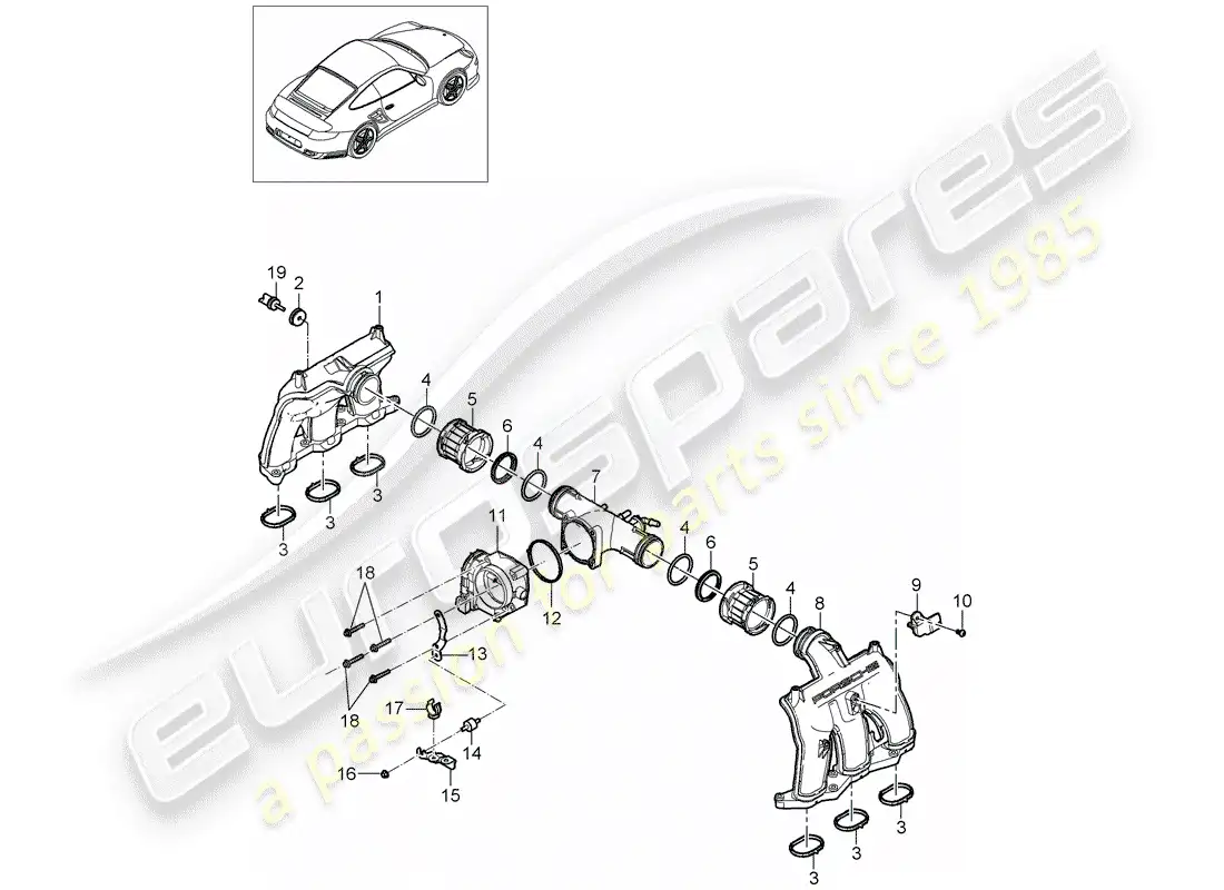 porsche 2011 (997-2 turbo / gt2 rs) diagrama de piezas del distribuidor de aire de admisión