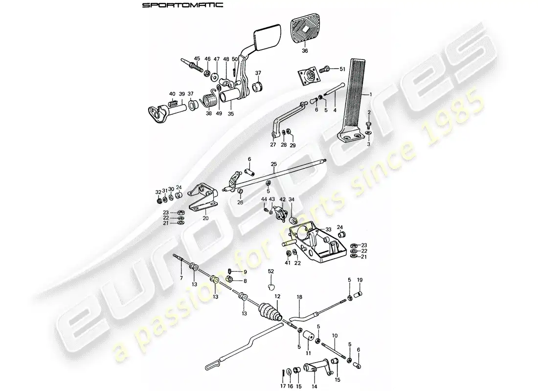 porsche 1976 (911) pedales diagrama de piezas