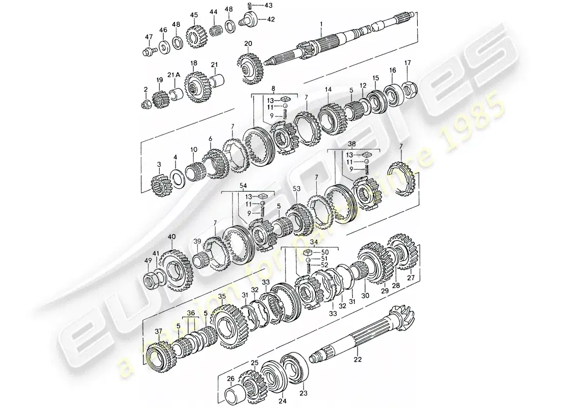 porsche 1996 (993) engranajes y ejes diagrama de piezas