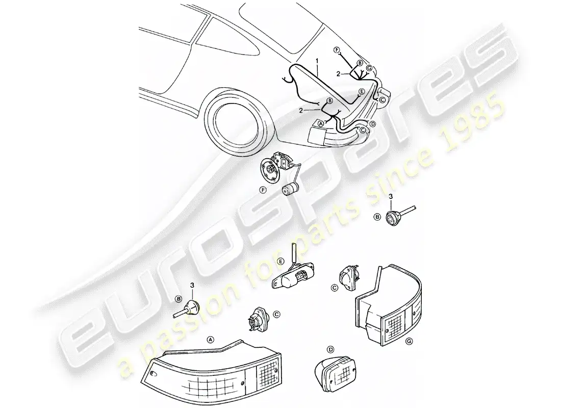 porsche 1981 (911) arneses de cableado - extremo trasero diagrama de piezas