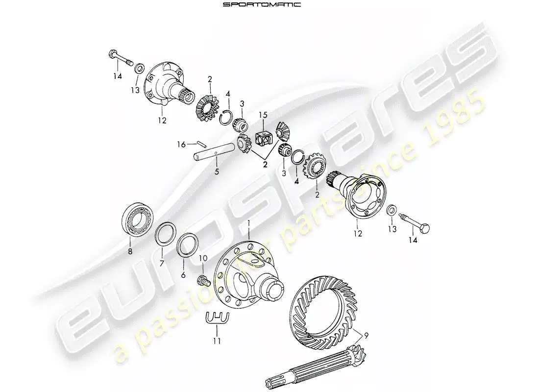 porsche 1970 (911) diferencial - para - sportomatic - tipo 905 diagrama de piezas
