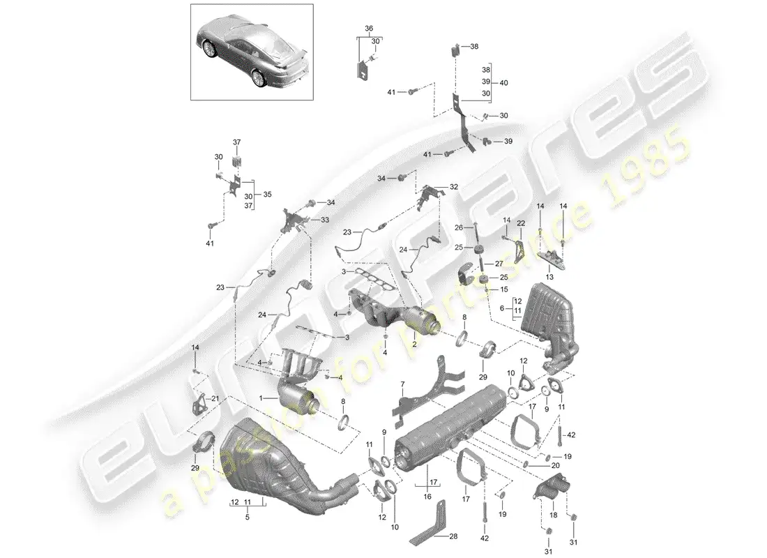 porsche 2014 (991-1 r/gt3/rs) sistema de escape diagrama de piezas