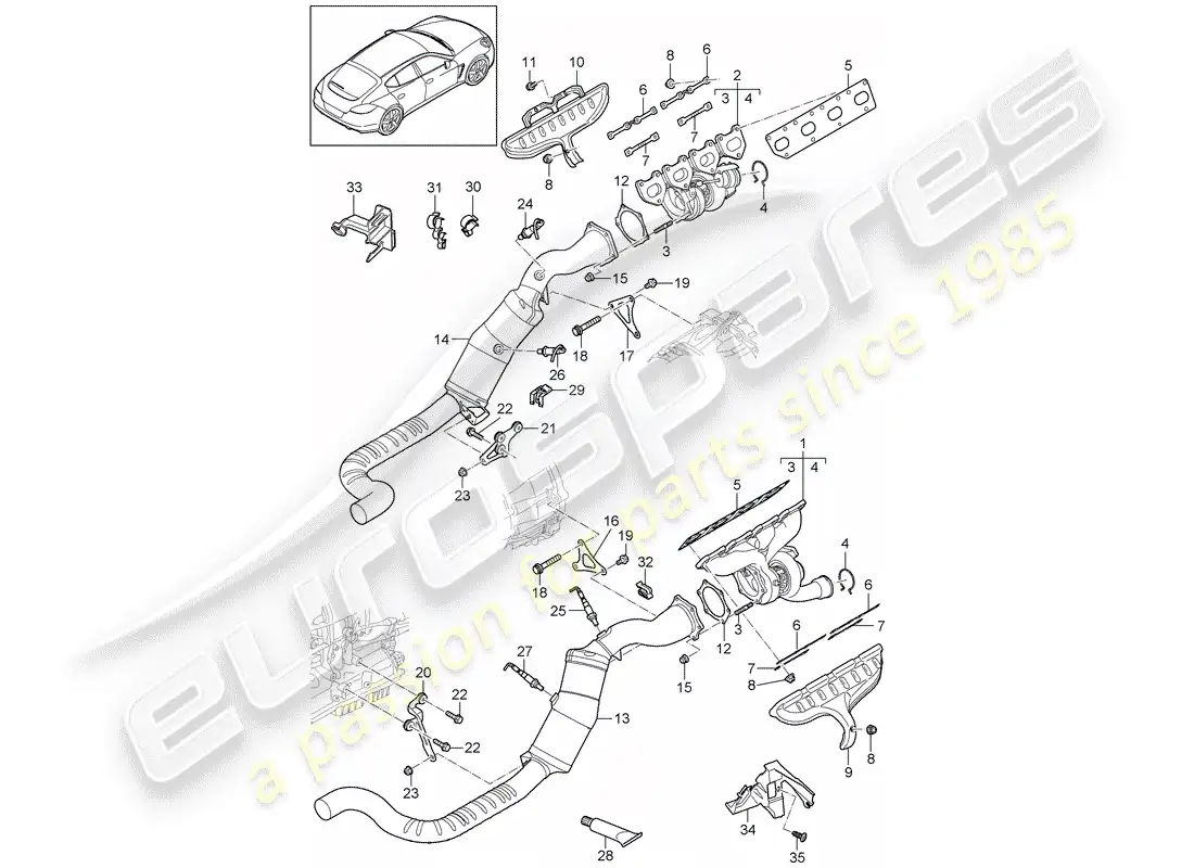porsche 2011 (panamera 970) sistema de escape diagrama de piezas