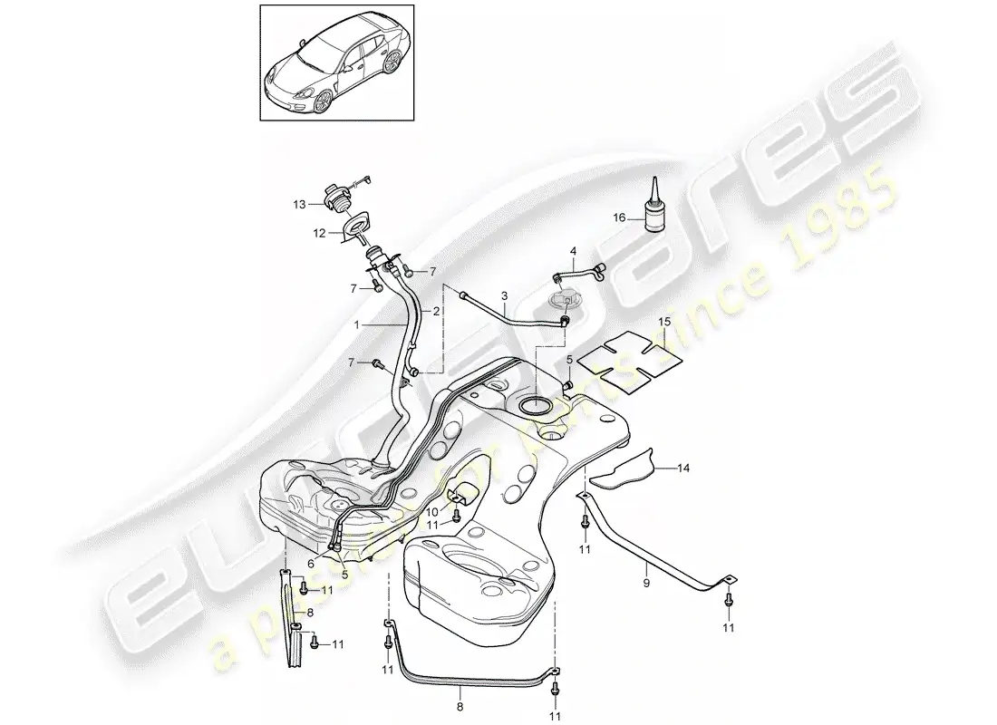 porsche 2013 (panamera 970) fuel tank with diagrama de piezas