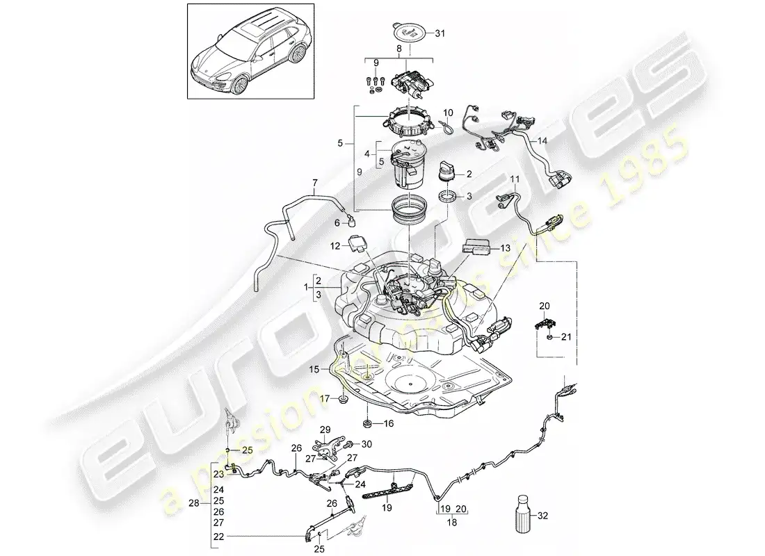 porsche 2012 (cayenne e2 92a) ex. sistema de control de emisiones diagrama de piezas