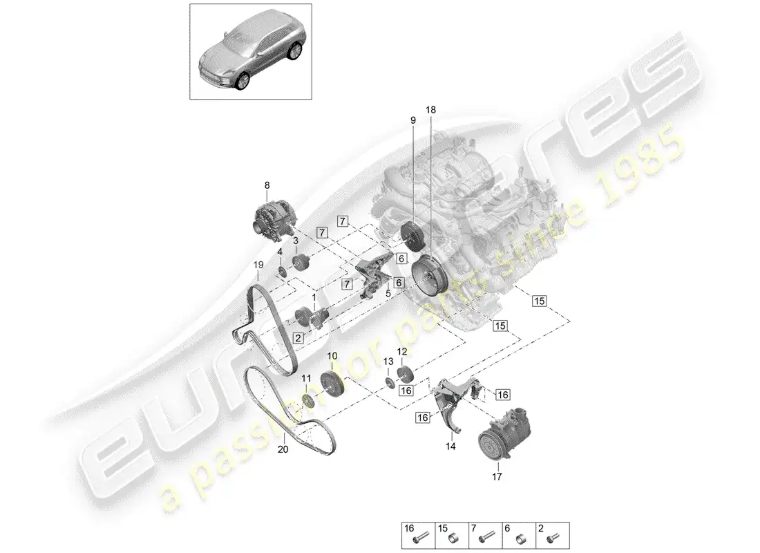 porsche 2019 (macan) cinturón acanalado en v diagrama de piezas