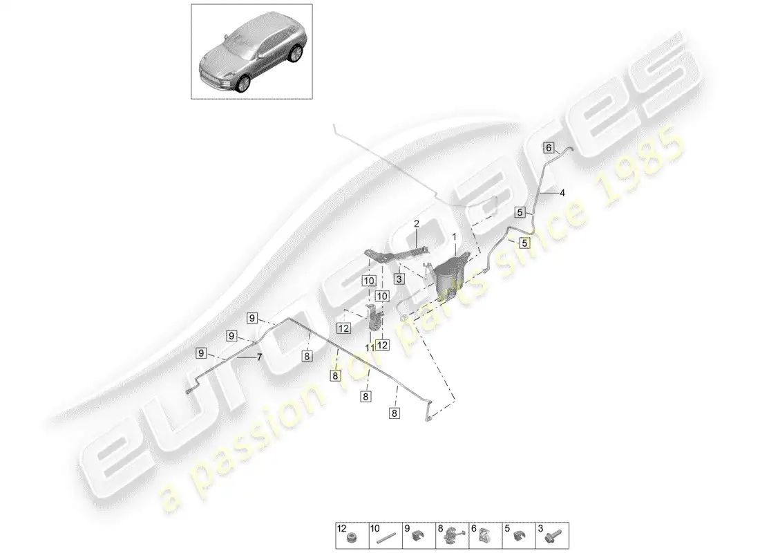 porsche 2019 (macan) bote de emisiones evaporativas diagrama de piezas