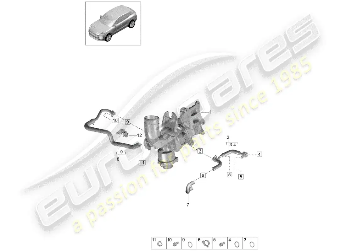 porsche 2019 (macan) refrigeración por agua para diagrama de piezas