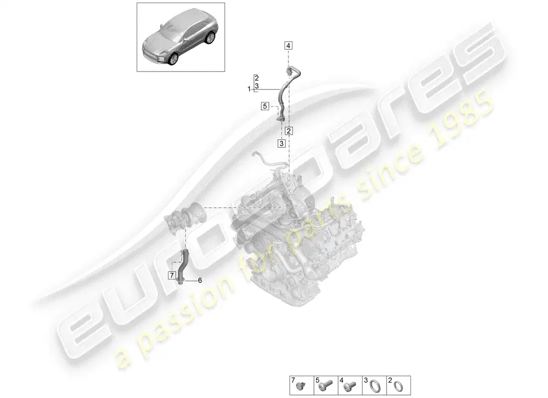 porsche 2019 (macan) línea de presión de aceite diagrama de piezas