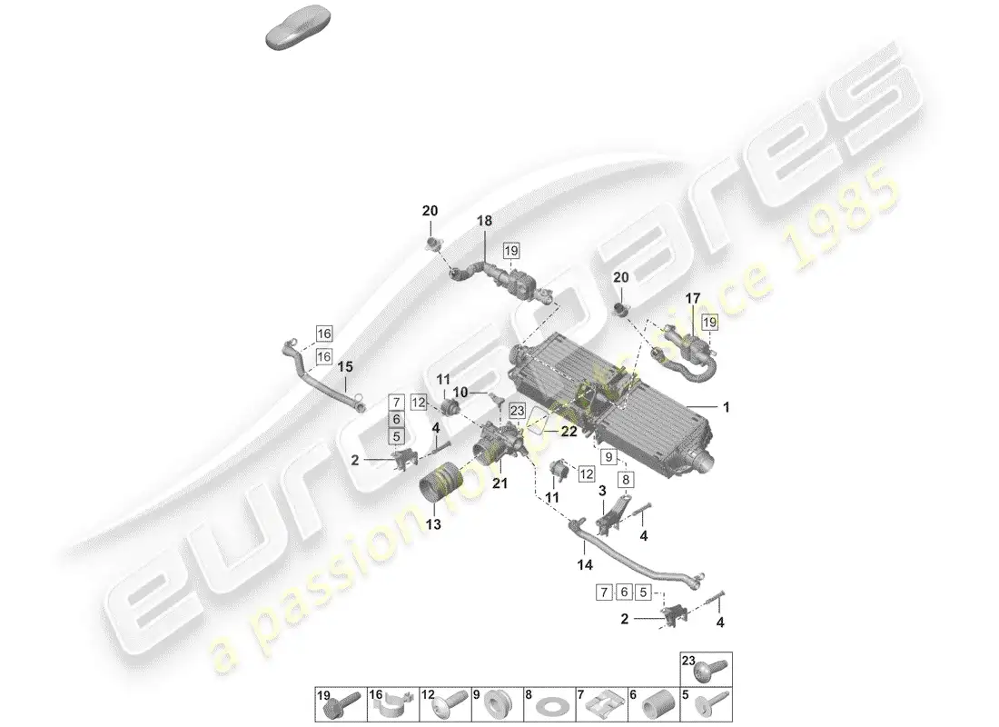 porsche 2020 (992-1) enfriador de aire de carga diagrama de piezas