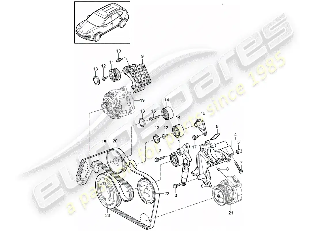 porsche 2013 (cayenne e2 92a) diagrama de pieza del tensor de correa