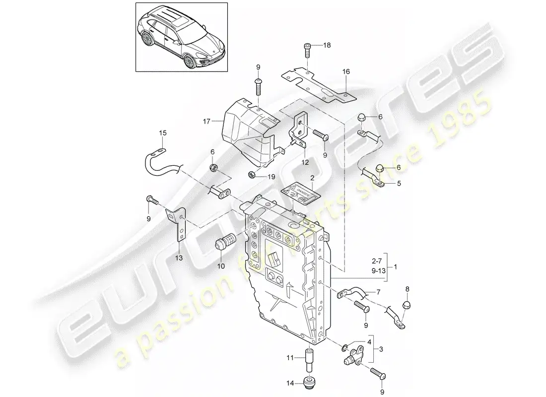 porsche 2013 (cayenne e2 92a) híbrido diagrama de piezas