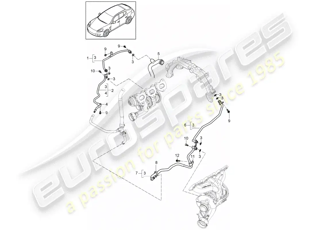 porsche 2012 (panamera 970) tubo de agua diagrama de piezas