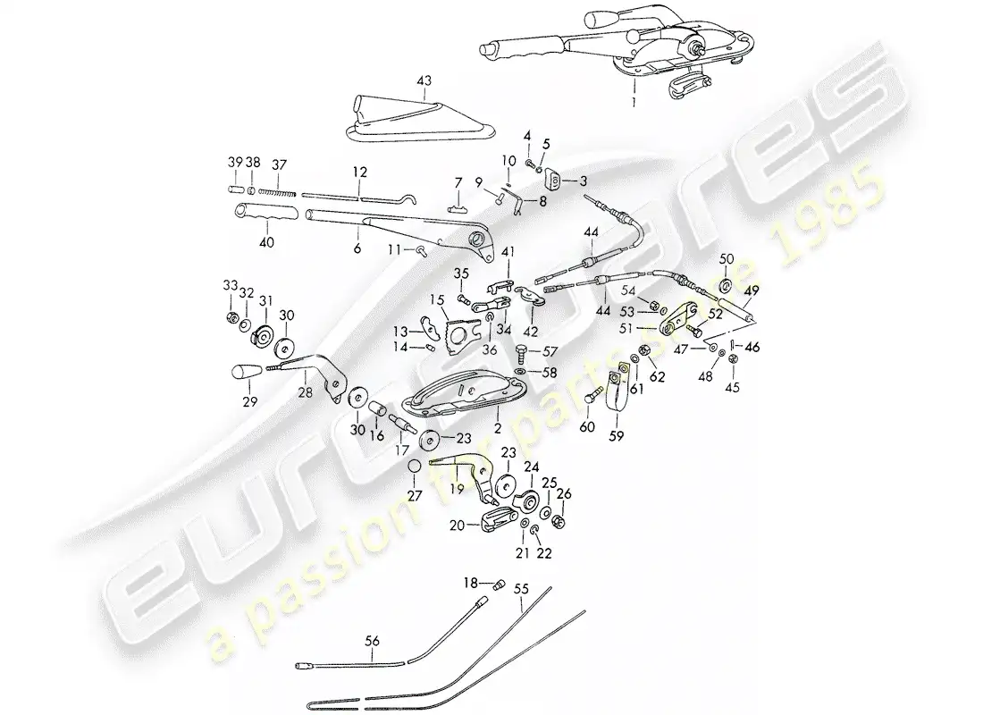 porsche 1970 (911) freno de mano - acelerador manual - calentador - actuador diagrama de piezas