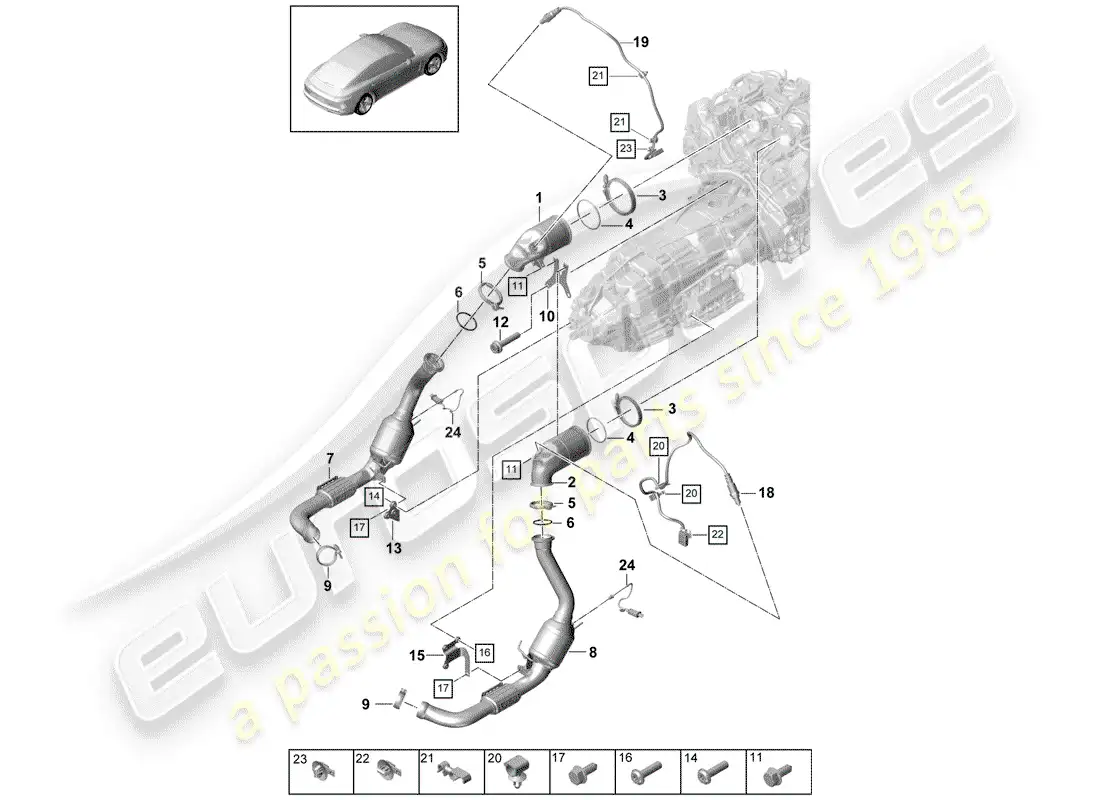 porsche 2020 (panamera 971-1) sistema de escape diagrama de piezas