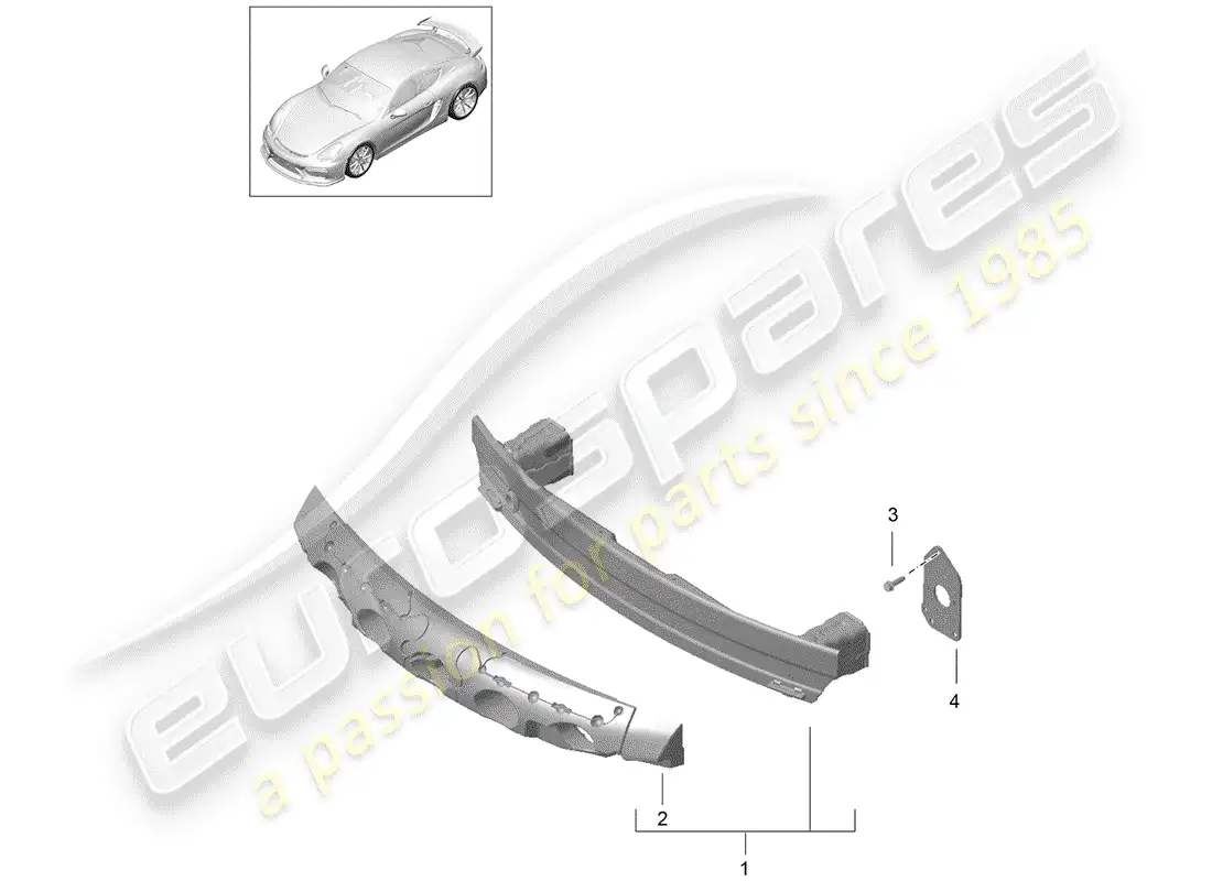porsche 2016 (981 cayman gt4) diagrama de piezas del soporte de parachoques