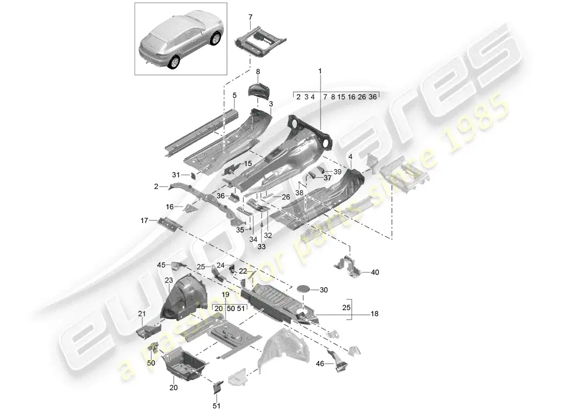 porsche 2014 (macan) placas de piso diagrama de piezas