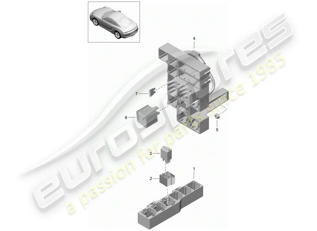 porsche 2015 (981 cayman) caja de fusibles/placa de relés diagrama de piezas