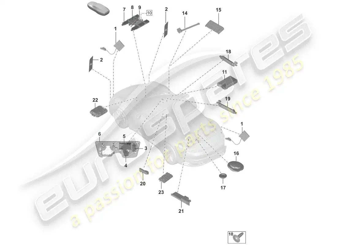 porsche 2019 (992-1) antena diagrama de piezas