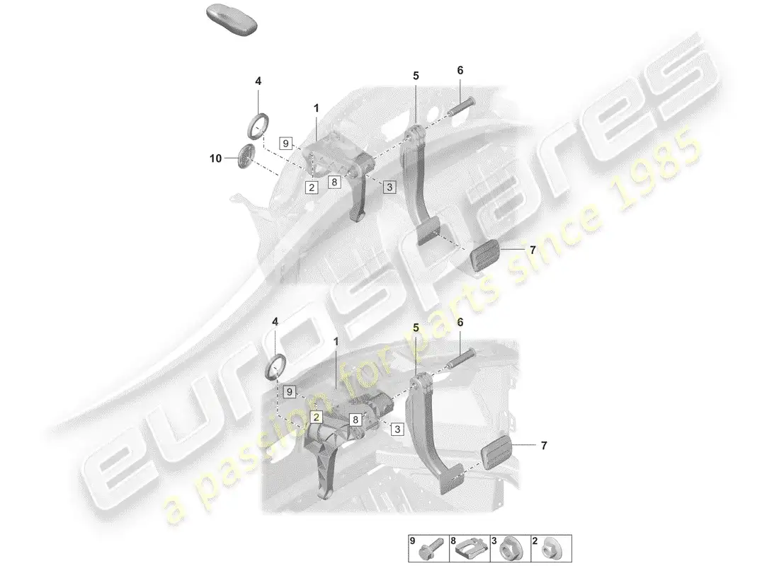 porsche 2019 (992-1) brake and clutch pedals diagrama de piezas