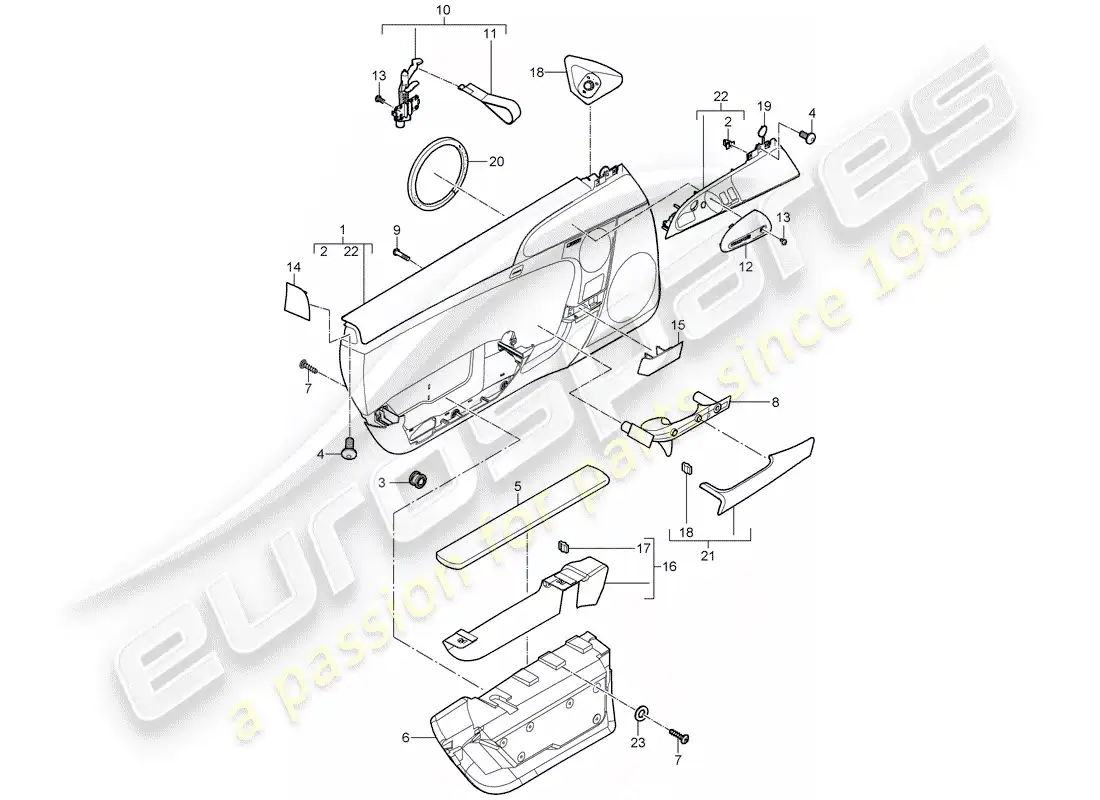 porsche 2012 (997-2 turbo / gt2 rs) panel de la puerta diagrama de piezas