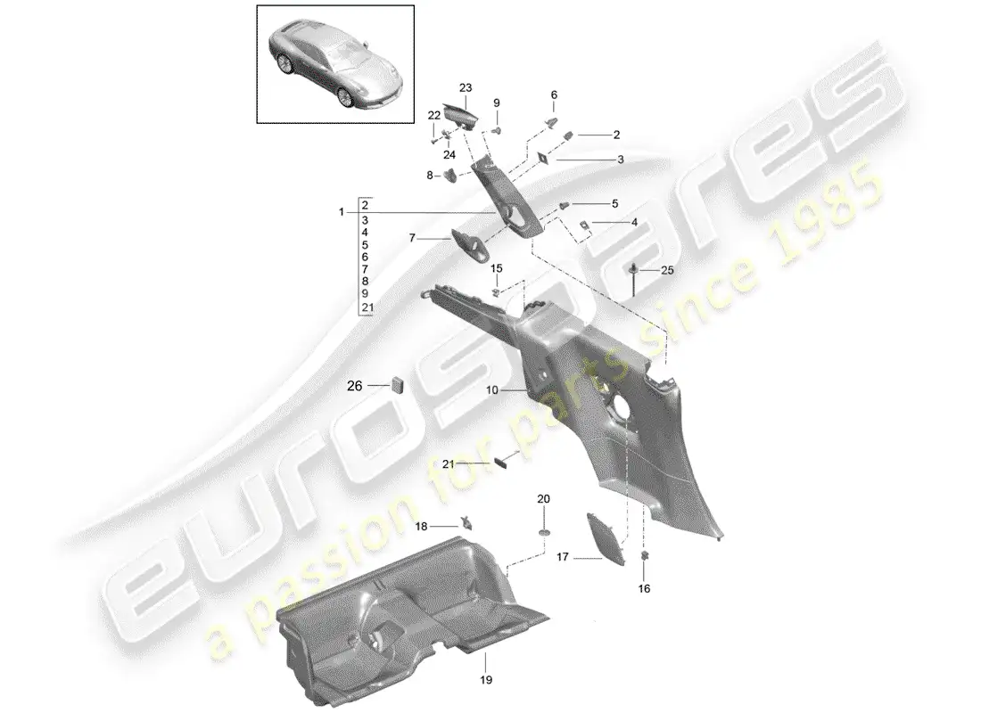 porsche 2019 (991-2) panel de adorno de cuarto diagrama de piezas