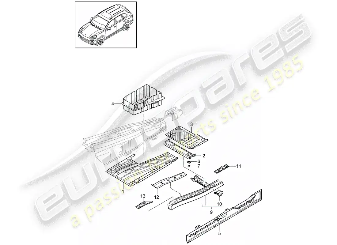 porsche 2013 (cayenne e2 92a) diagrama de piezas del piso