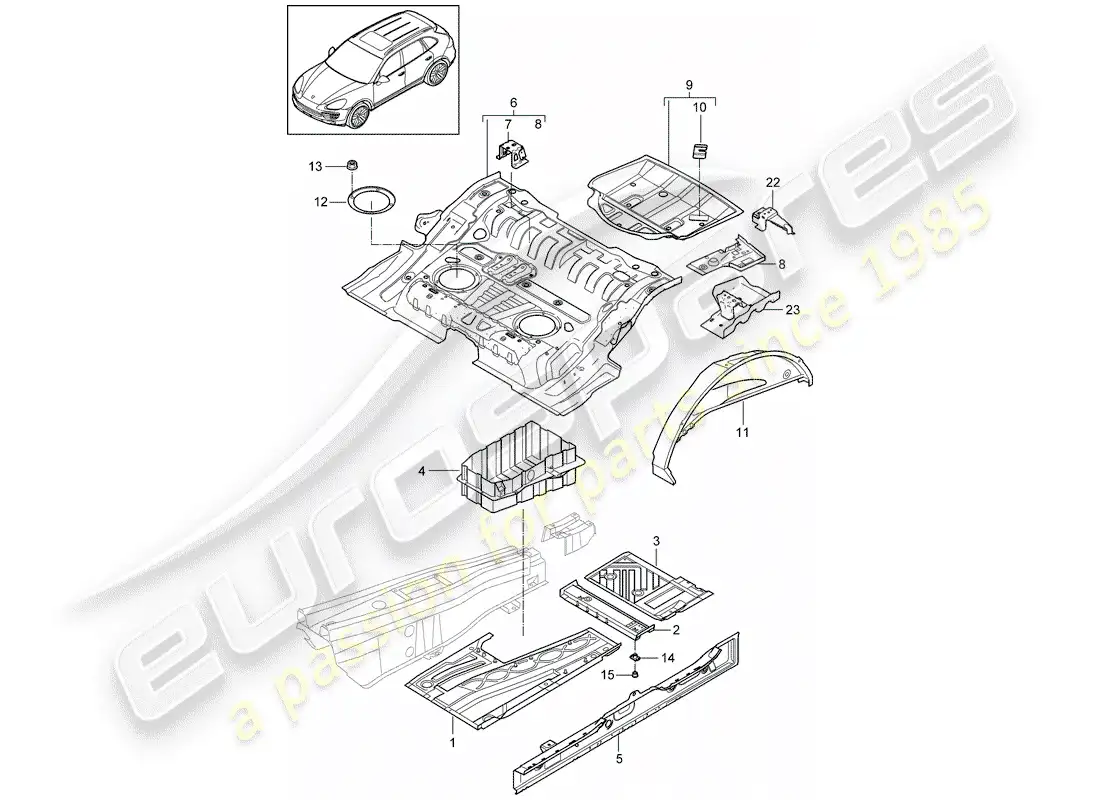 porsche 2013 (cayenne e2 92a) placas de piso diagrama de piezas