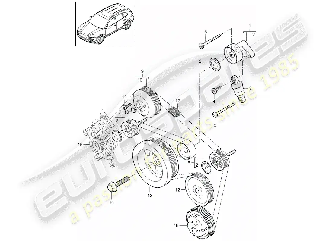 porsche 2013 (cayenne e2 92a) diagrama de piezas del amortiguador tensionador de correa