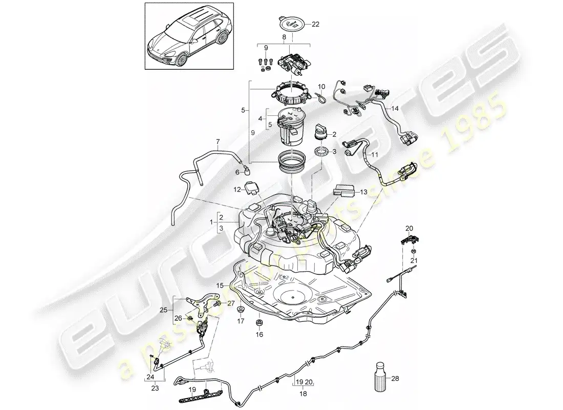porsche 2012 (cayenne e2 92a) ex. sistema de control de emisiones diagrama de piezas