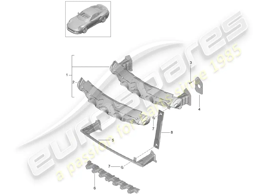 porsche 2017 (991-2 turbo) soporte de parachoques diagrama de piezas