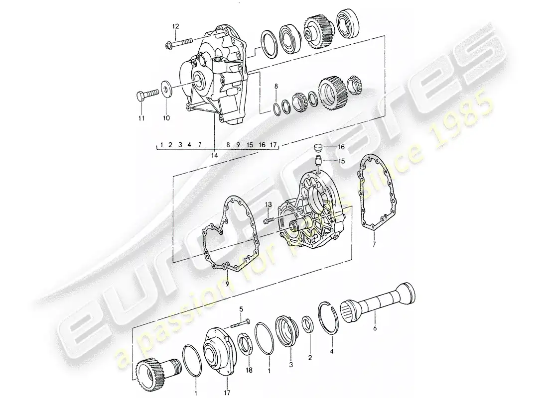 porsche 1996 (993) tiptronic - engranajes rectos - placa intermedia diagrama de piezas