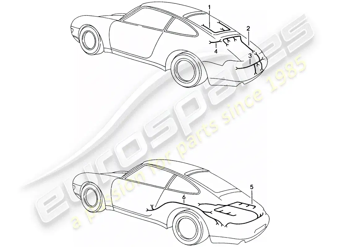 porsche 1995 (993) arneses de cableado - extremo trasero - motor - - dme - diagrama de piezas