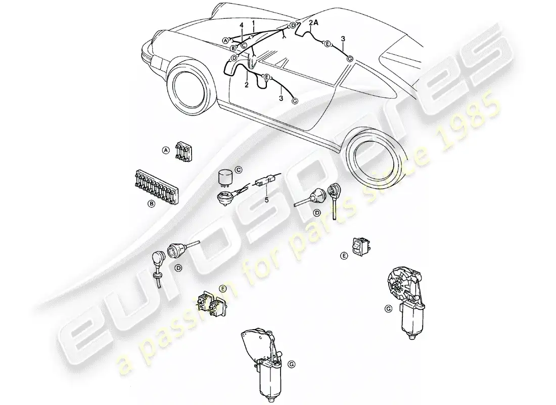 porsche 1980 (911) arneses de cableado - ventana eléctrica diagrama de piezas