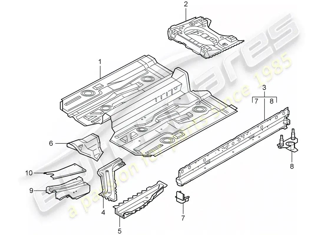 porsche 2005 (996) bandeja del piso diagrama de piezas