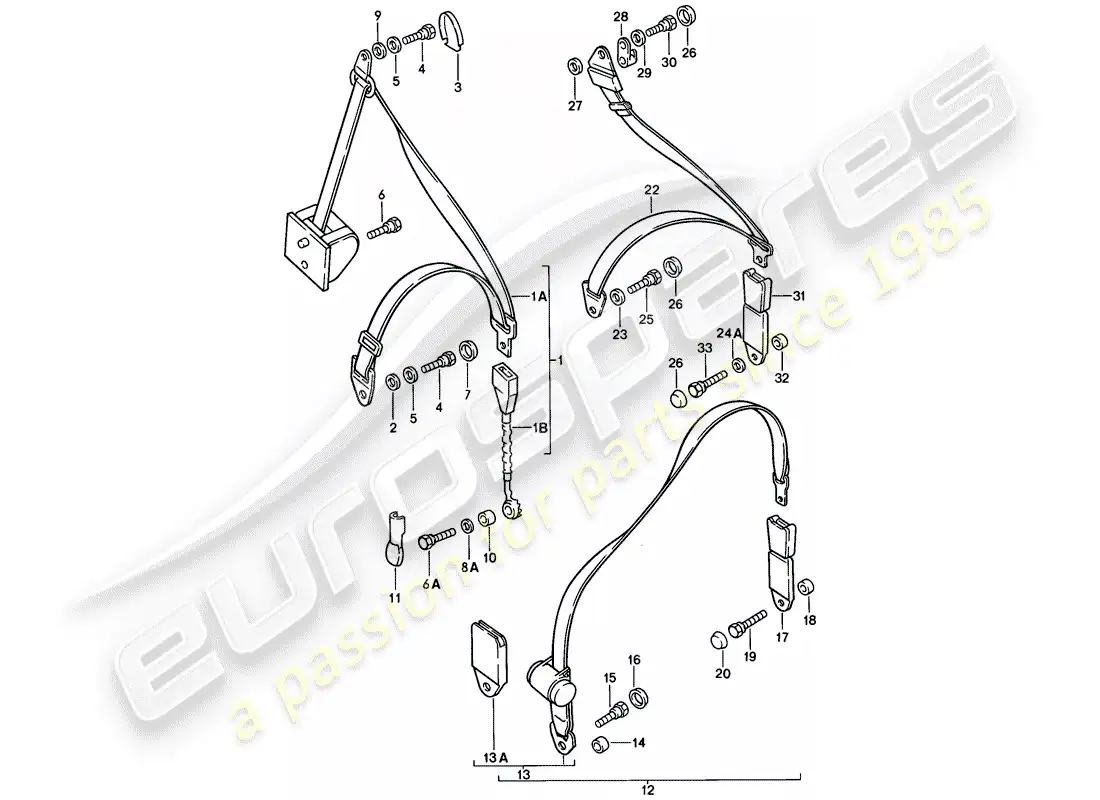porsche 1978 (924) cinturón de seguridad diagrama de piezas