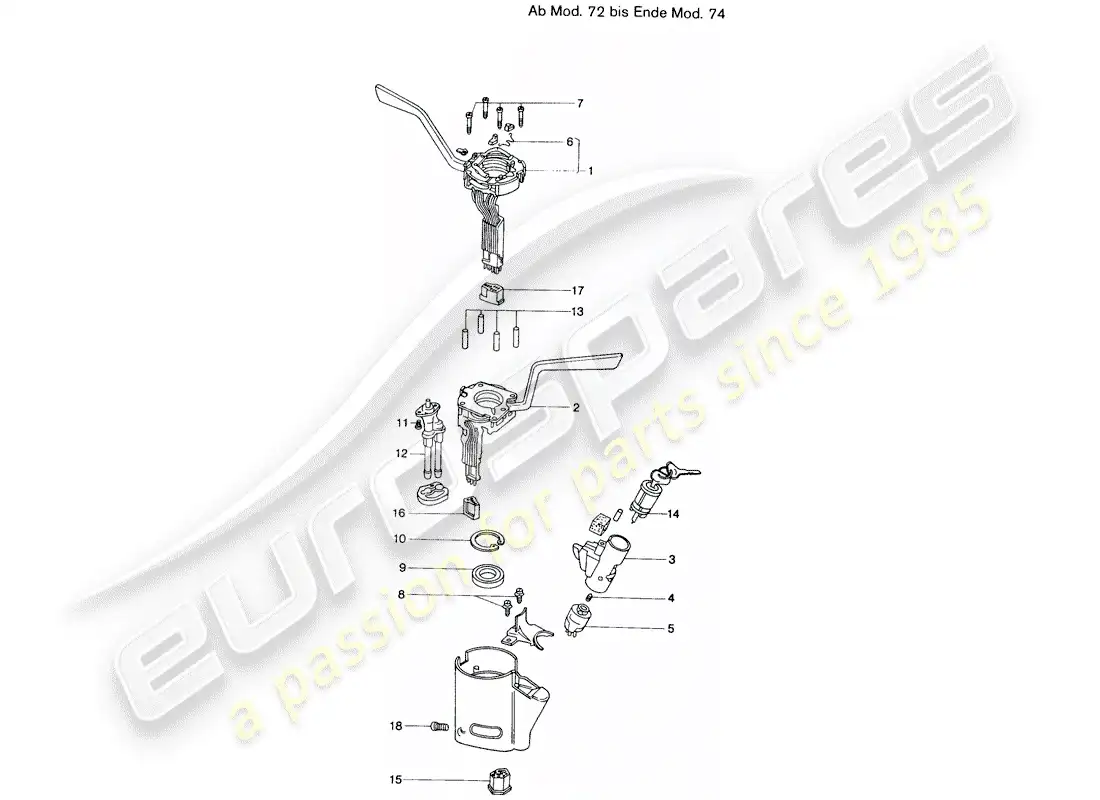 porsche 1971 (914) interruptor de la columna de dirección - d - mj 1972>> - mj 1974 diagrama de piezas