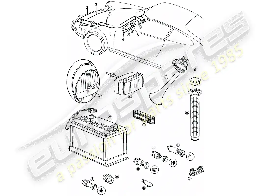 porsche 1981 (911) arneses de cableado - maletero - bloqueo de dirección diagrama de piezas