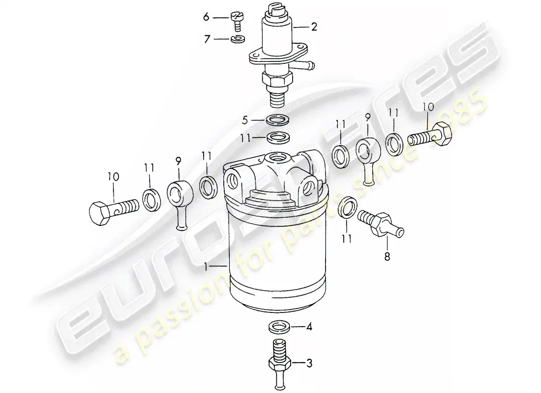 porsche 1972 (911) material de reparacion - para - filtro de combustible - - bosch - diagrama de piezas