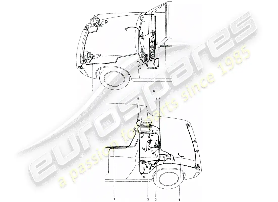 porsche 1975 (914) cableando arneses diagrama de piezas