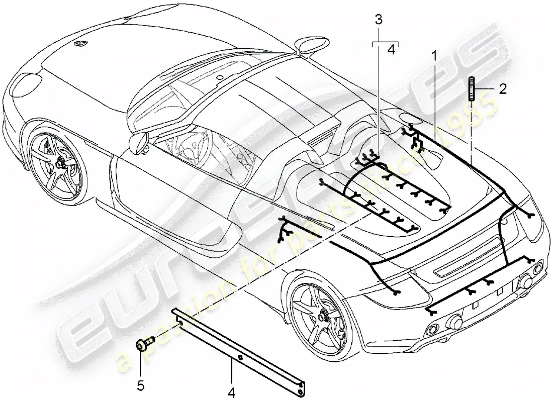 porsche 2005 (carrera gt) mazo de cables - parte trasera - motor - kit de reparación - sistema freno antibloqueo -abs- - indicador de desgaste de pastillas de freno - eje trasero diagrama de piezas