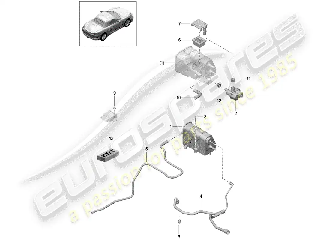 porsche 2018 (718 boxster) bote de emisiones evaporativas diagrama de piezas