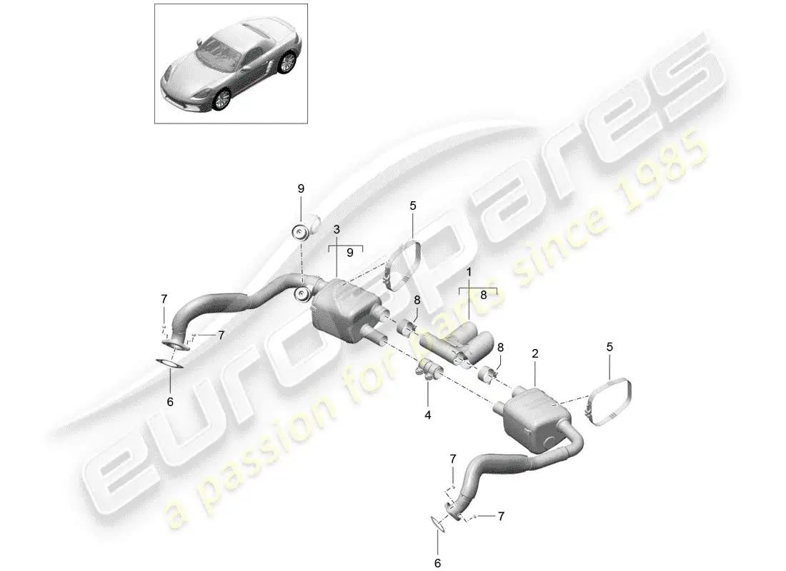 porsche 2018 (718 boxster) sistema de escape diagrama de piezas