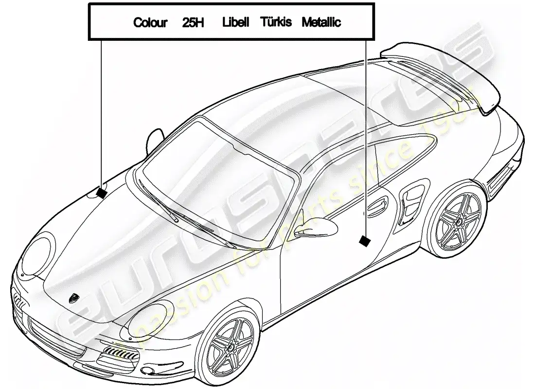 porsche 2009 997-2 turbo / gt2 barra de retoque de pintura diagrama de piezas