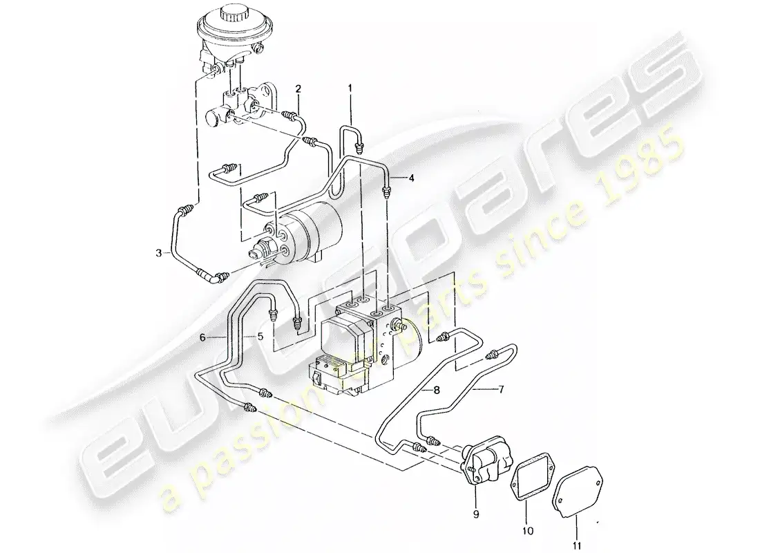 porsche 2001 (996 turbo / gt2) líneas de freno - extremo delantero diagrama de piezas