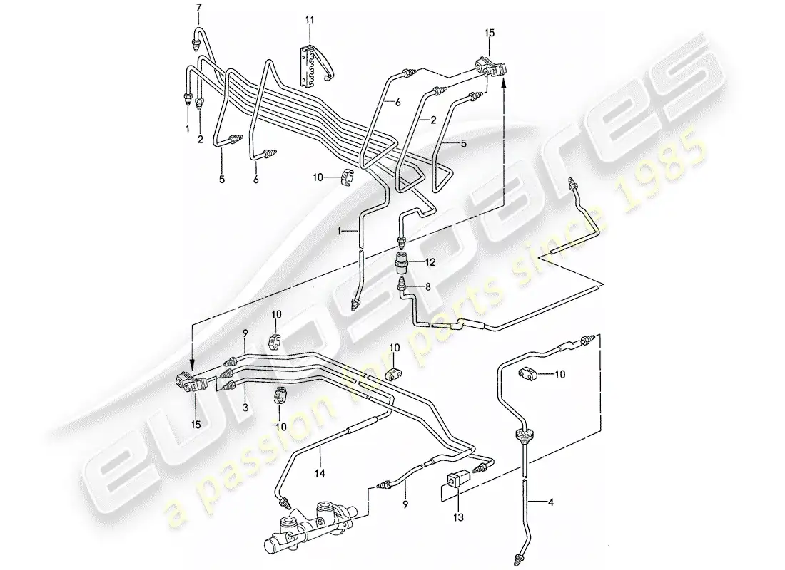 porsche 1990 (944) líneas de freno - sistema de freno antibloqueo -abdominales- diagrama de piezas