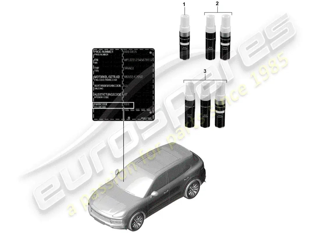 porsche 2018 (cayenne e3 9ya/9yb) barra de retoque de pintura diagrama de piezas