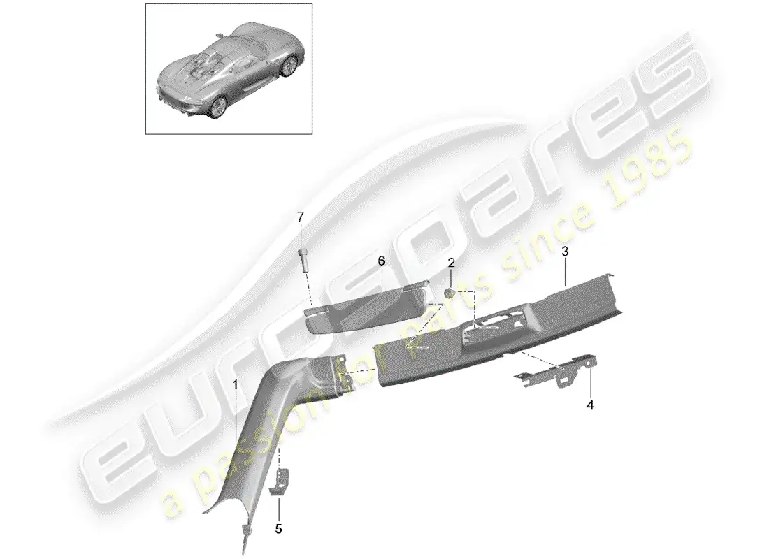 porsche 2015 (918 spyder) sun vizors diagrama de piezas
