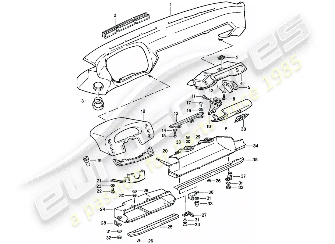 porsche 1978 (928) panel diagrama de piezas